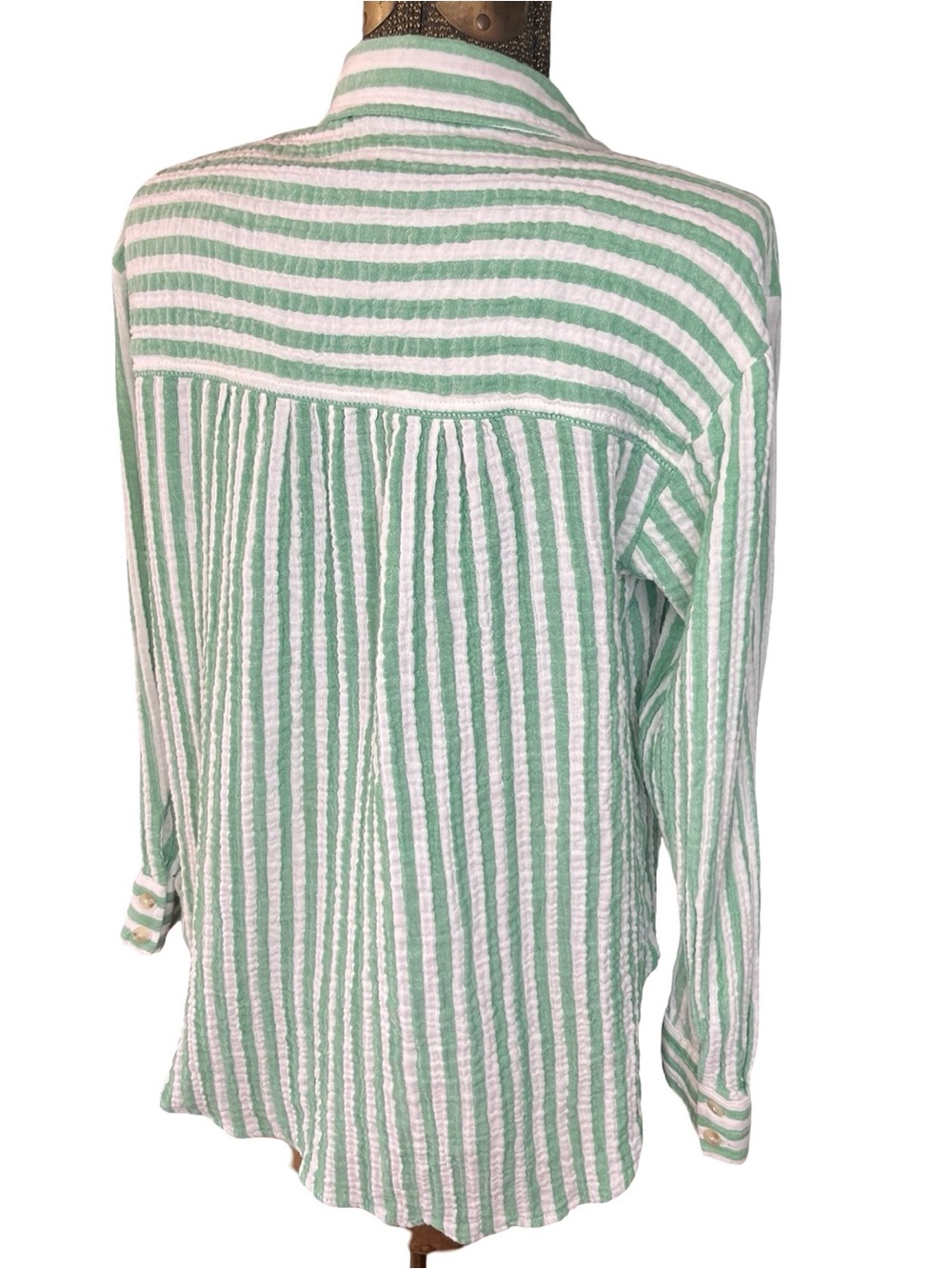 Pilcro Green and White Striped Button Down Shirt - Picture 8 of 15